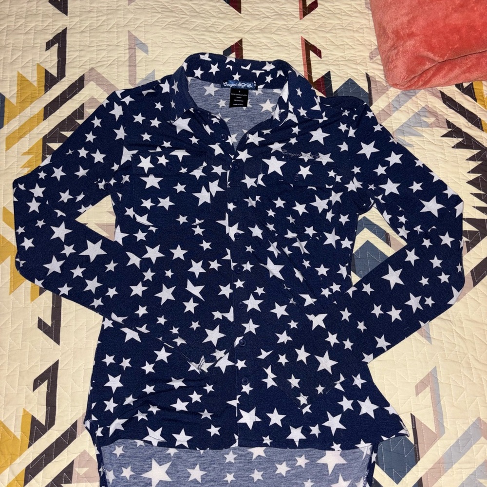 Cowgirl Tuff Navy Blue Star Button Down Shirt